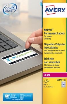 Security etiket Avery NO-PEEL 45,7 x 25,4 mm