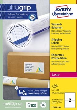 Avery etiketten 199,6 x 143,5mm 2 etiketten per vel