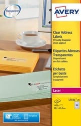 AVERY mini-etiketten ft 38,1 x 21,2 mm, 1.625 stuks, doos van 25 blad, transparant, voor laserprinters