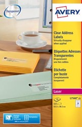AVERY transparante etiketten QuickPEEL ft 63,5 x 38,1 mm, 525 stuks, 21 per blad