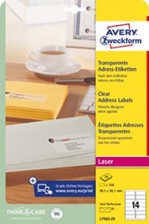 AVERY transparante etiketten QuickPEEL ft 99,1 x 38,1 mm, 350 stuks, 14 per blad
