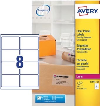 AVERY transparante etiketten QuickPEEL ft 99,1 x 67,7 mm, 200 stuks, 8 per blad-2