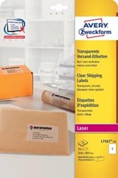 AVERY transparante etiketten QuickPEEL ft 210 x 297 mm, 25 stuks, 1 per blad