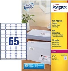 AVERY mini-etiketten ft 38,1 x 21,2 mm, 1.625 stuks, doos van 25 blad, wit, voor inkjetprinters