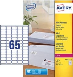 AVERY mini-etiketten ft 38,1 x 21,2 mm, 1.625 stuks, doos van 25 blad, wit, voor inkjetprinters