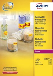 AVERY Afneembare neon etiketten 38,1 x 21,2 mm doos van 100 blad 6.500 stuks geel