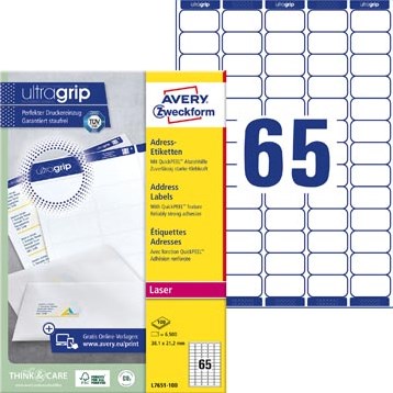 AVERY mini-etiketten ft 38,1 x 21,2 mm, 6.500 stuks, doos van 100 blad, wit, voor laserprinters-2