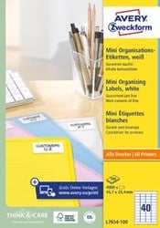 AVERY mini-etiketten ft 45,7 x 25,4 mm, 4.000 stuks, doos van 100 blad, voor laser- en inkjetprinters