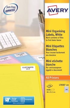 Avery L7656-100 mini etiketten ft 46 x 11,1 mm (b x h),  wit, doos 8400 stuks