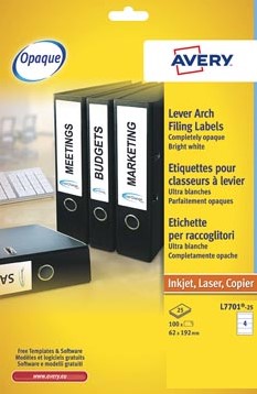 Avery L7701 rugetiketten voor ordners AVERY Printbare rugetiketten 19,2 x 6,2 cm doos van 25 vel