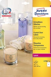 Avery transparante Crystal Clear etiketten ft 21 x 29,7 cm, 25 etiketten, 1 per blad