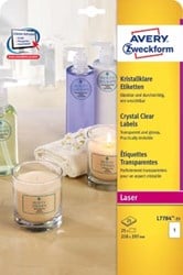 Avery transparante Crystal Clear etiketten ft 21 x 29,7 cm, 25 etiketten, 1 per blad