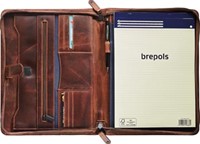 Vintage look volnerf leren schrijfmap A4 inclusief notitieblok bruin
