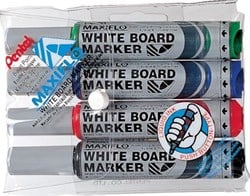 Whiteboard stiften Pentel Maxiflo set van 4 kleuren (blauw rood groen en zwart)