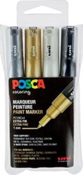 Posca paintmarker PC-1MC, etui met 4 stuks in geassorteerde metallic kleuren