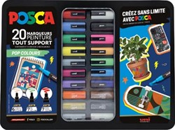 Posca paintmarkers metalen doos van 20 stuks assorti ontwerp Pop Colours