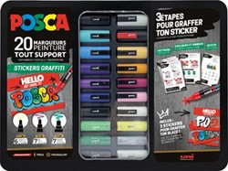Posca paintmarkers metalen doos van 20 stuks assorti ontwerp Stickers Graffiti