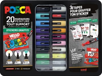 Posca paintmarkers metalen doos van 20 stuks assorti ontwerp Stickers Graffiti