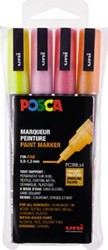 Posca stiften PC-3M, etui van 4 glittermarkers geel, oranje, roze, rood