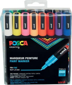 Posca verfstiften PC-3M set van 16 markers geassorteerde kleuren zwart
