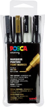 Posca stiften PC-3M, etui van 4 markers in geassorteerde kleuren