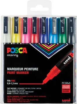 Posca stiften PC-3M, set van 8 markers in geassorteerde basiskleuren
