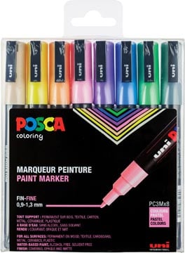 Posca stiften PC-3M, set van 8 markers in geassorteerde pastelkleuren