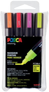 Posca markers PC-5M, etui met 4 stuks in geassorteerde fluo kleuren