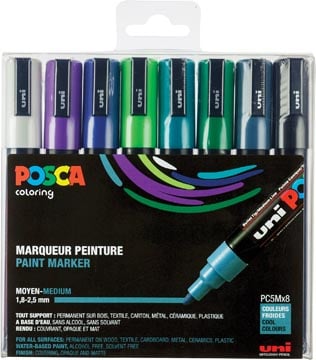 Posca stiften PC-5M, set van 8 markers in geassorteerde koude kleuren