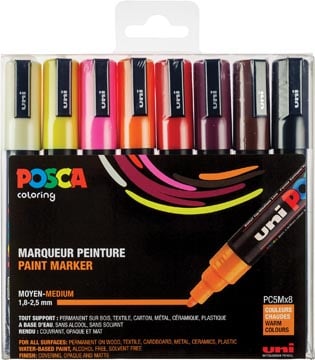 Posca stiften PC-5M, set van 8 markers in geassorteerde warme kleuren