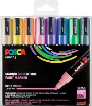 Posca stiften PC-5M, set van 8 markers in geassorteerde pastelkleuren