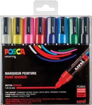 Posca stiften PC-5M, set van 8 markers in geassorteerde basiskleuren