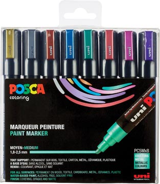 Posca stiften PC-5M, set van 8 markers in geassorteerde metallic kleuren