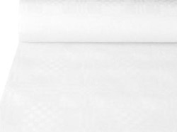 Tafelkleed uit papier met damastprint 1,2 x 50 m wit