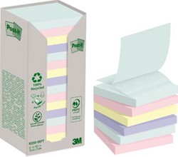 Post-it recycled Z-notes, 100 vel, ft 76 x 76 mm, assorti, pak van 16 blokken