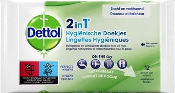 Dettol reinigingsdoekjes 2-in-1 pak van 12 stuks