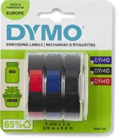 Dymo D3 tape S084775 9mm set wit op zwart, rood en blauw