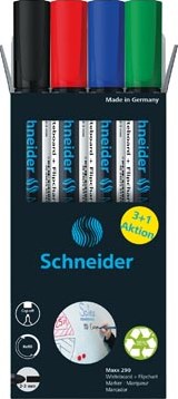 Schneider Maxx 290 whiteboardmarker, 3 + 1 gratis, assorti
