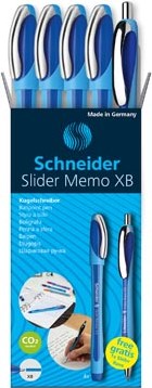 Schneider balpen Slider Memo XB blauw, 4 stuks + 1 Rave GRATIS
