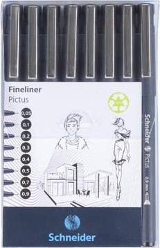 Schneider fineliner Pictus etui van 8 stuks zwart