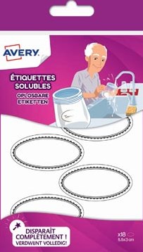 Avery Family ovale oplosbare etiketten 5,5 x 3 cm ophangbare etui met 18 etiketten