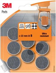 3M viltglijders, Ultra Resistant, diameter van 22 mm, blister van 8 stuks
