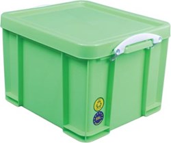 Opbergbox Kunststof 35 Liter Neon Groen Really Useful Box met Witte Handvaten