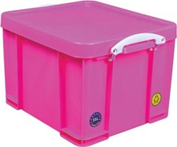Opbergbox Kunststof 35 Liter Neon Roze Really Useful Box met Witte Handvaten