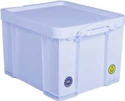Kunststof opbergdoos 35 liter neon wit Really Useful Box met witte handvaten
