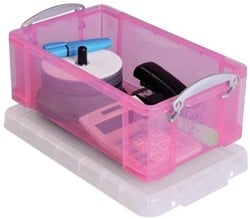 Opbergbox met deksel 9 liter roze transparant plastic Really Useful Boxes