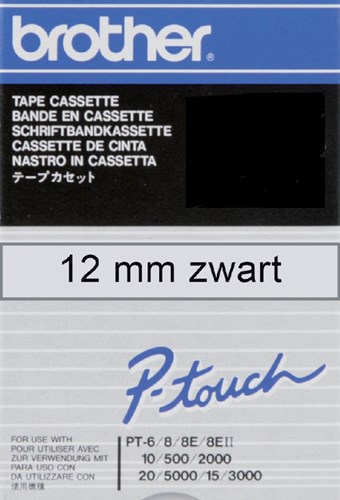 Brother labelprinter tape TC-101 voor P Touch 12 mm zwart op transparant tape 7,7m laminated