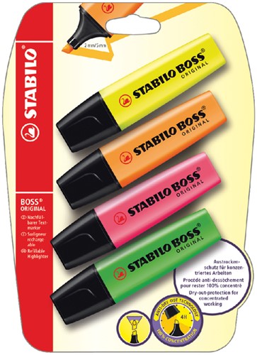 Markeerstift STABILO Boss Original 70/4 blister à 4 kleuren