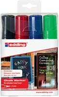 Edding krijtmarker e-4090 schuine punt etui van 4 stuks: zwart, rood, blauw en lichtgroen