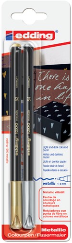 Fineliner edding 1200 goud/zilver 1mm blister à 2 stuks